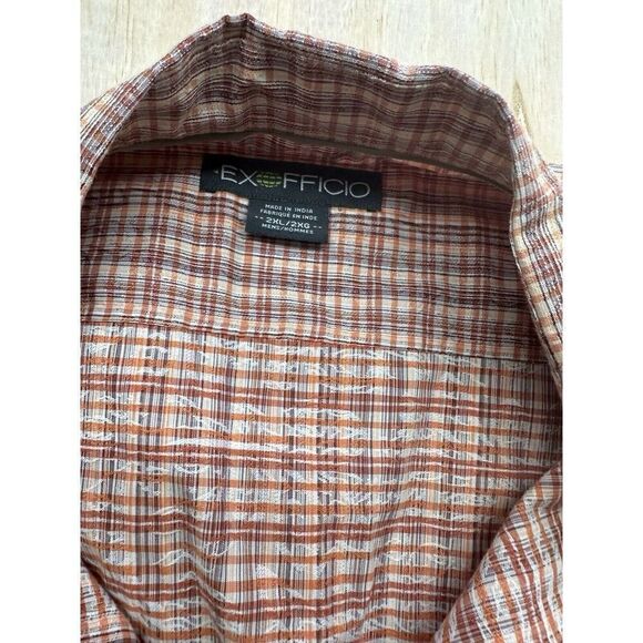 ExOfficio Mens Short Sleeve Button Down Shirt Orange Plaid Size Large - Picture 2 of 6
